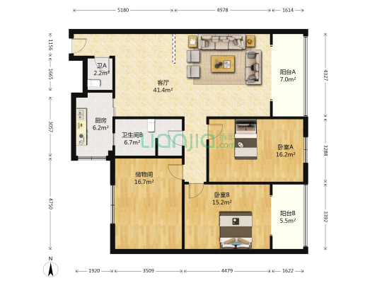 建设公寓 2室1厅2卫 119平方