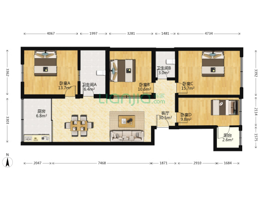 珠宝路 4室1厅2卫 123平方