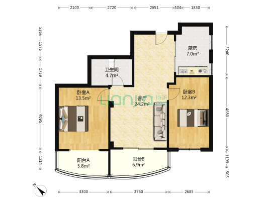 锦绣家园 2室1厅1卫 84平方