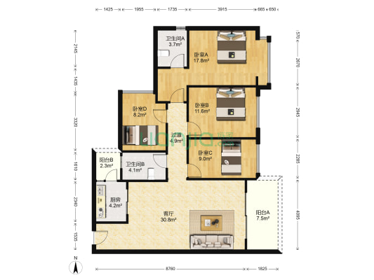 金湾豪庭 4室1厅2卫 125平方