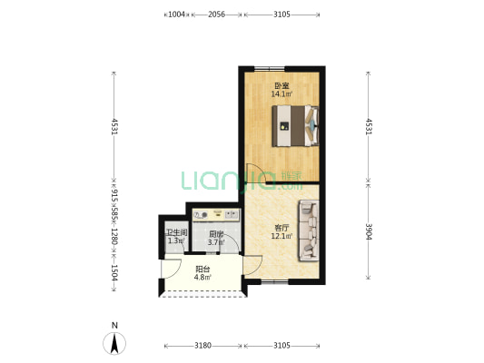 湾塘二巷 1室1厅1卫 44平方