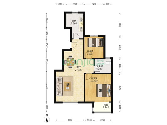新华锦锦色漫山 2室1厅1卫 86平方