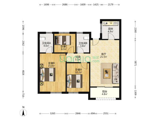 天地源万熙天地丹园 3室1厅2卫 104平方
