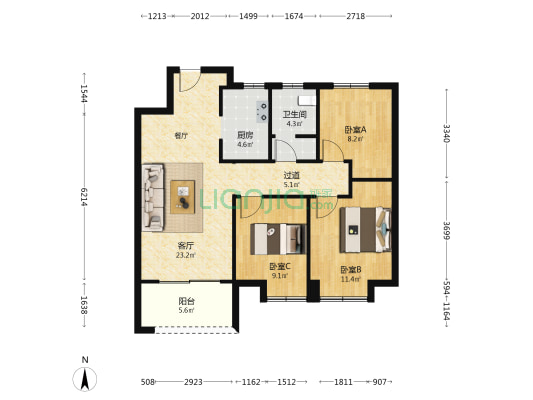 新城睿园 3室1厅1卫 97平方