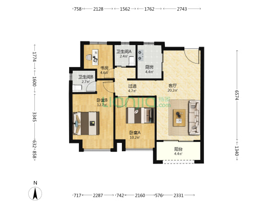 华董璞丽湾 3室1厅2卫 89平方