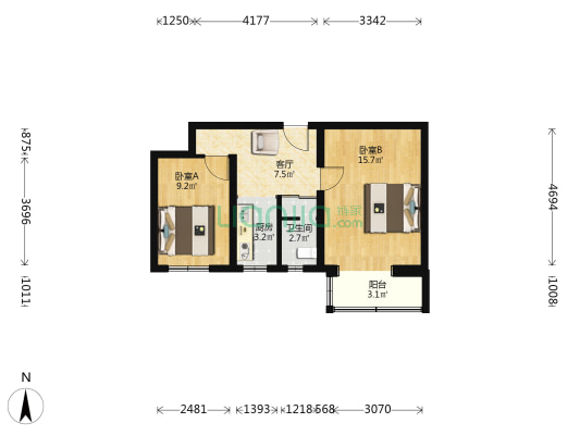 迎风六里一区 2室1厅1卫 54平方