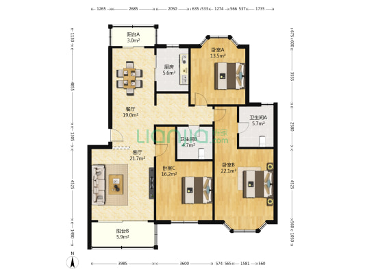 嘉源小区 3室2厅2卫 134平方