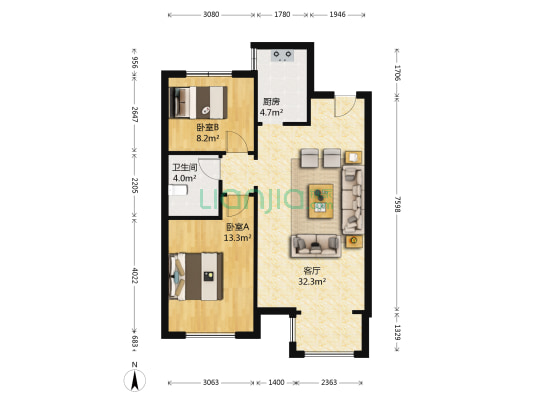 金香郁 2室1厅1卫 97平方