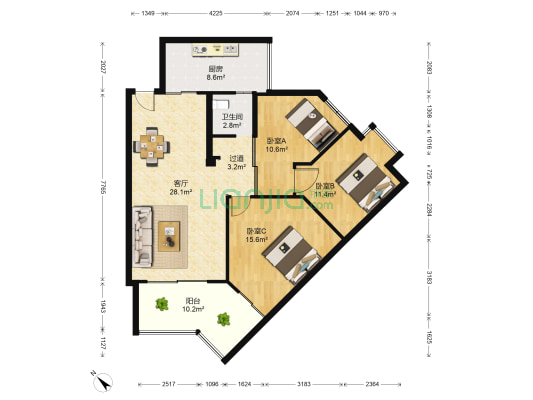 幸福彼岸 3室1厅1卫 110平方