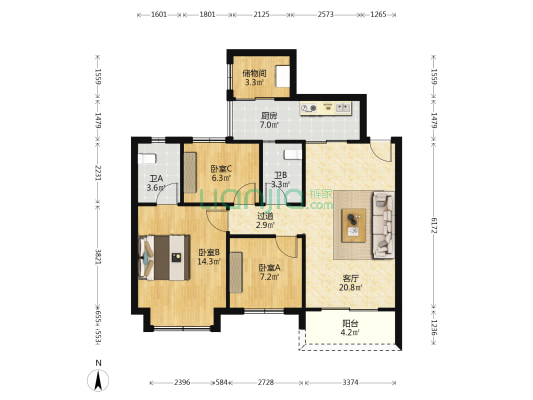 凯蓝滨江华府 3室1厅2卫 82平方