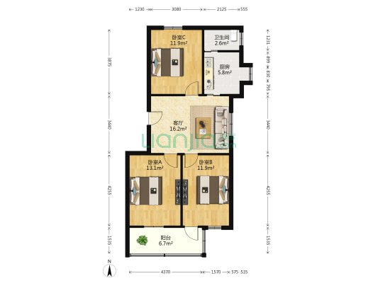 工人新村 3室1厅1卫 80平方