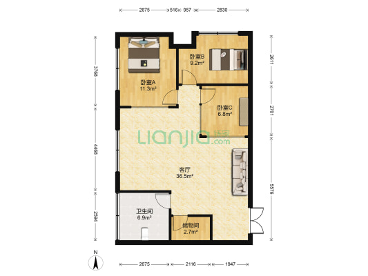 城南商业中心 3室1厅1卫 46平方
