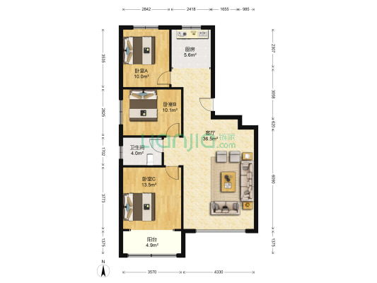 恒信巴塞小镇（圣基天水苑） 3室1厅1卫 101平方