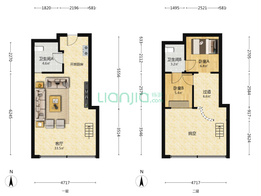 和昌莱蒙熙梦里 2室1厅2卫 58平方