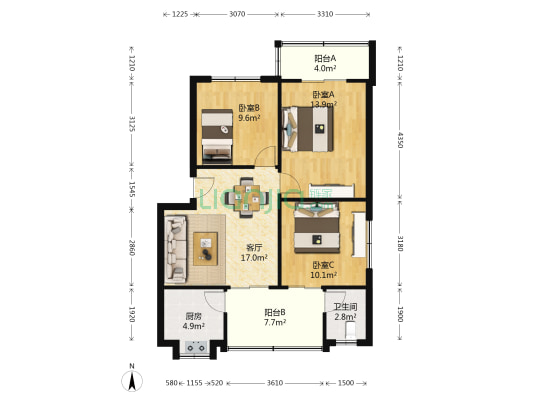 金罗路4号 3室1厅1卫 81平方