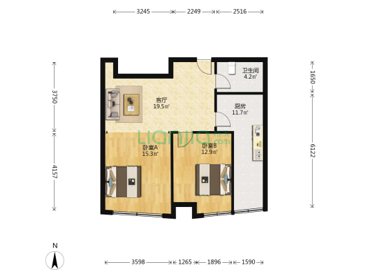 明珠花园(奎文区) 2室1厅1卫 89平方
