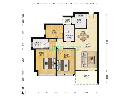 金辉优步学府 3室1厅2卫 94平方