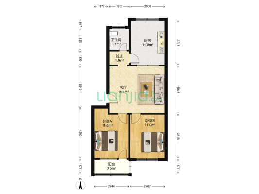 正大家园 2室1厅1卫 76平方