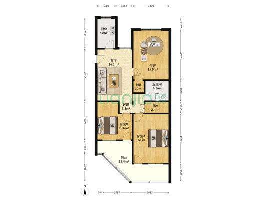 中央花苑 3室1厅1卫 100平方
