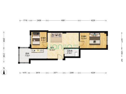 佳富小区 2室1厅1卫 57平方