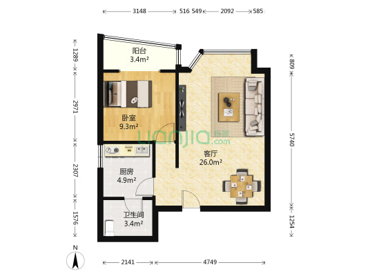 河畔华苑二期 1室1厅1卫 58平方