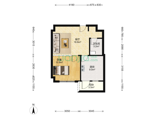 中铁瑞城锦隆时代 1室1厅1卫 60平方
