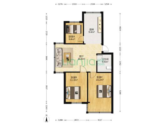 鑫台商城 3室1厅1卫 89平方