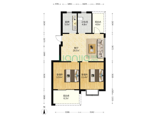 星朗玺园 2室1厅1卫 79平方