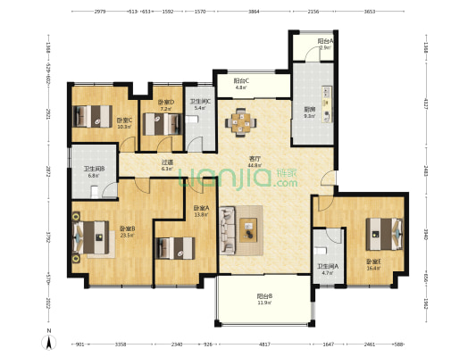 碧桂园玉潭府 5室1厅3卫 203平方