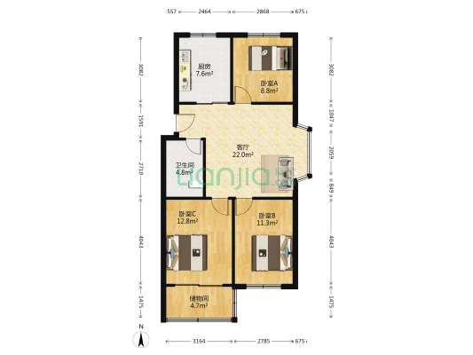 温亭花苑 3室1厅1卫 90平方