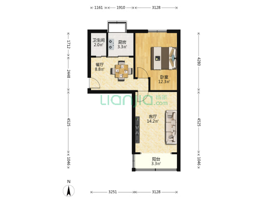 东仓库家属院 1室2厅1卫 46平方