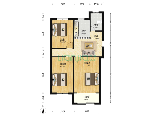程家桥路221弄 3室1厅1卫 77平方
