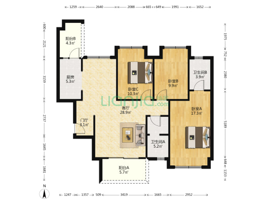 宇顺莲花坊 3室1厅2卫 118平方