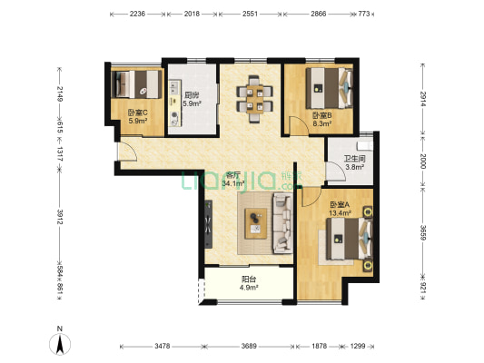 滨湖假日翰林园 3室1厅1卫 86平方