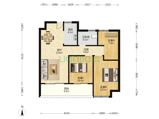 绿城·柳岸晓风 3室1厅1卫 97平方