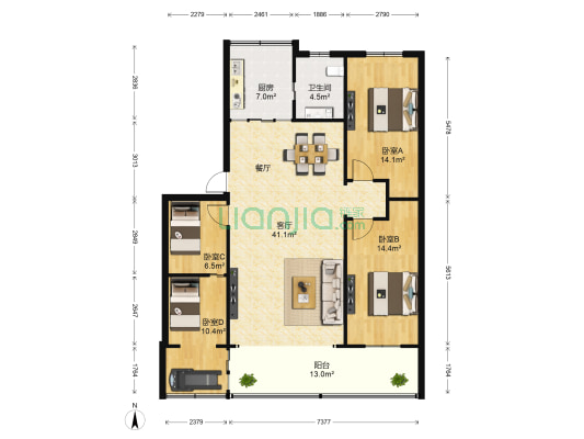 明华小区 4室1厅1卫 139平方