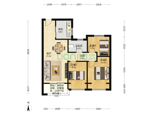 凤凰城凤和苑 3室1厅1卫 88平方