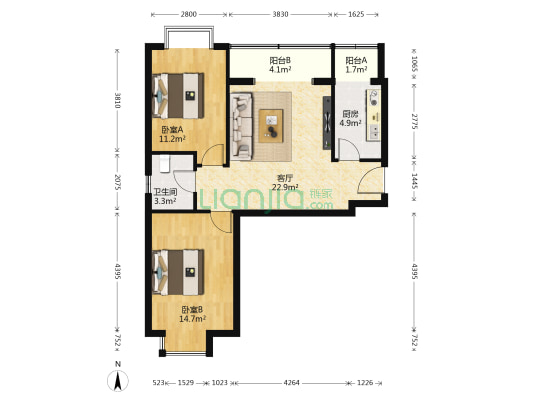 福臻家园北区 2室1厅1卫 87平方