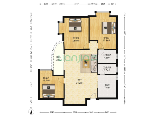 永信大厦 3室1厅2卫 117平方