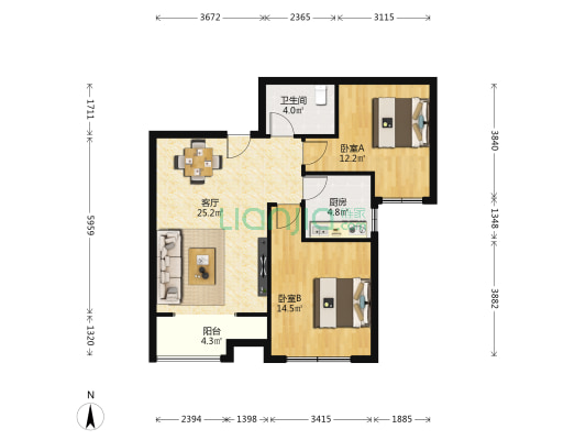 福锦苑 2室1厅1卫 87平方
