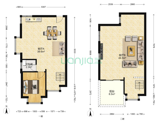 海宇·连城国际 1室2厅1卫 107平方