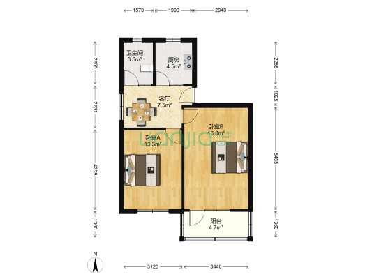 金桥横街小区 2室1厅1卫 64平方