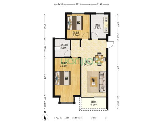 钱江三苑 2室1厅1卫 76平方