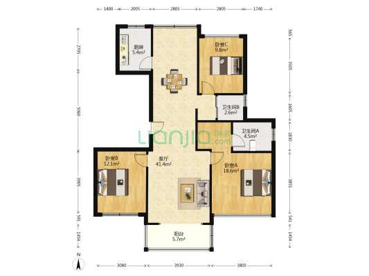 旺庭公馆 3室1厅2卫 126平方