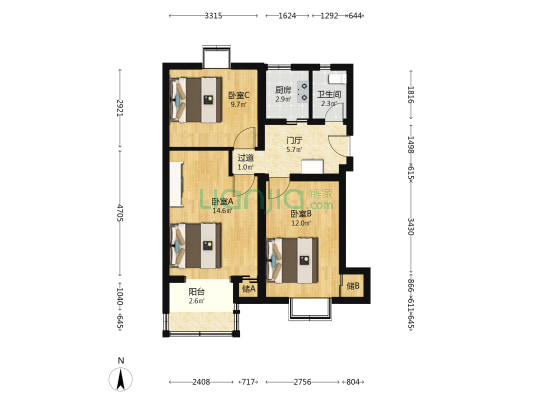 地坛北门 3室0厅1卫 70平方