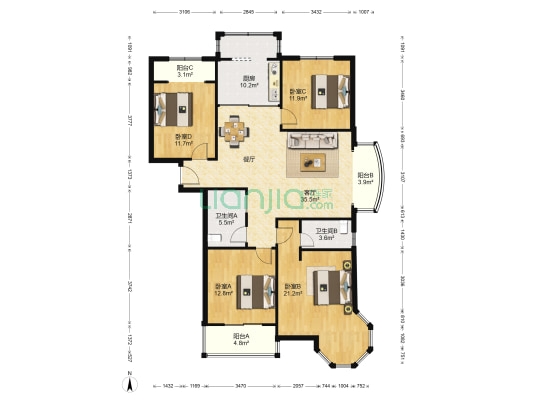 午山府邸 4室1厅2卫 153平方