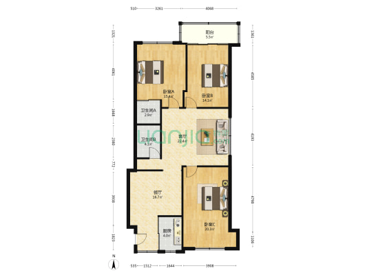 蔡家街275-287号 3室2厅2卫 130平方