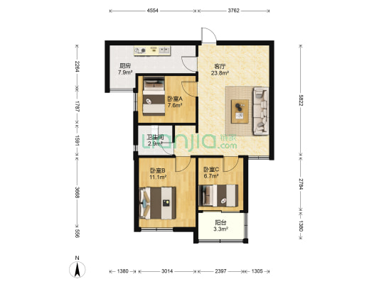 万霖远都 3室1厅1卫 89平方