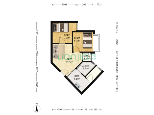 高发城驰苑 2室1厅1卫 48平方