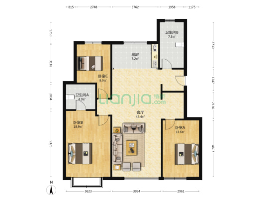 龙湖千山新屿 3室1厅2卫 125平方